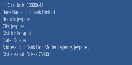 Icici Bank Jeypore Branch Koraput IFSC Code ICIC0000641