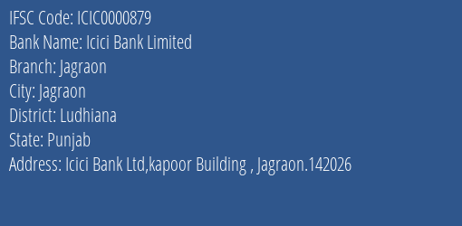 Icici Bank Limited Jagraon Branch IFSC Code
