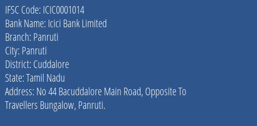 Icici Bank Panruti Branch Cuddalore IFSC Code ICIC0001014