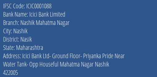 Icici Bank Limited Nashik Mahatma Nagar Branch IFSC Code
