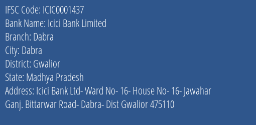 Icici Bank Dabra Branch Gwalior IFSC Code ICIC0001437
