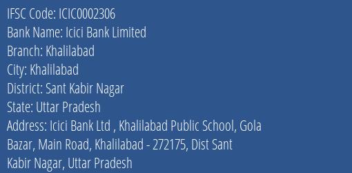 Icici Bank Limited Khalilabad Branch, Branch Code 002306 & IFSC Code ICIC0002306
