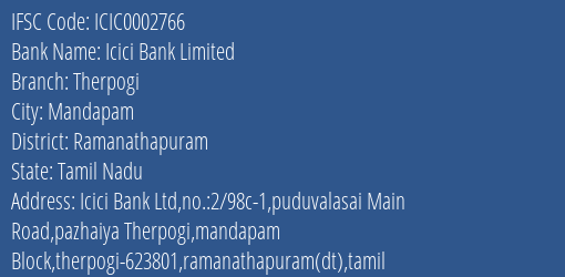 Icici Bank Therpogi Branch Ramanathapuram IFSC Code ICIC0002766