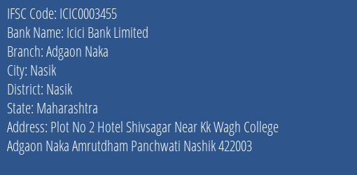 Icici Bank Adgaon Naka Branch Nasik IFSC Code ICIC0003455