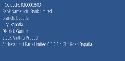Icici Bank Bapatla Branch Guntur IFSC Code ICIC0003583