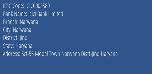 Icici Bank Narwana Branch Jind IFSC Code ICIC0003589