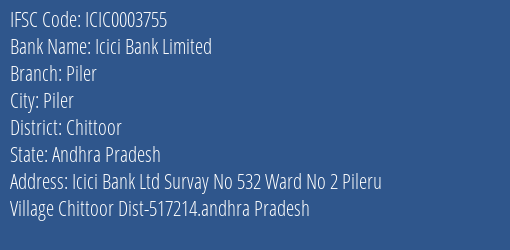 Icici Bank Piler Branch Chittoor IFSC Code ICIC0003755