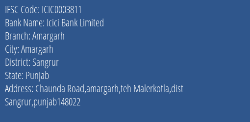 Icici Bank Limited Amargarh Branch IFSC Code