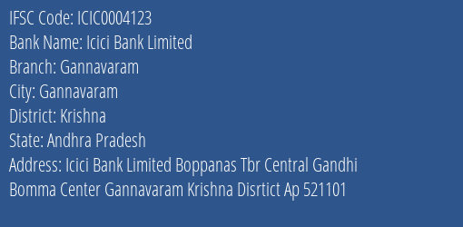 Icici Bank Gannavaram Branch Krishna IFSC Code ICIC0004123