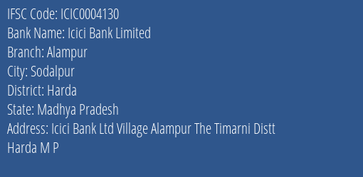 Icici Bank Alampur Branch Harda IFSC Code ICIC0004130