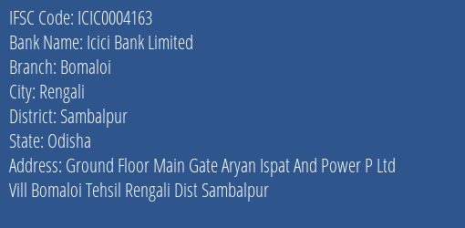 Icici Bank Bomaloi Branch Sambalpur IFSC Code ICIC0004163
