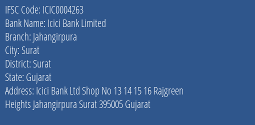 Icici Bank Jahangirpura Branch Surat IFSC Code ICIC0004263