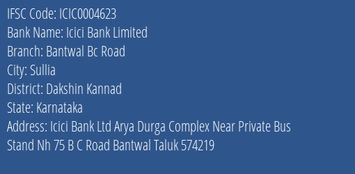 Icici Bank Limited Bantwal Bc Road Branch IFSC Code