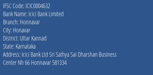 Icici Bank Honnavar Branch Uttar Kannad IFSC Code ICIC0004632