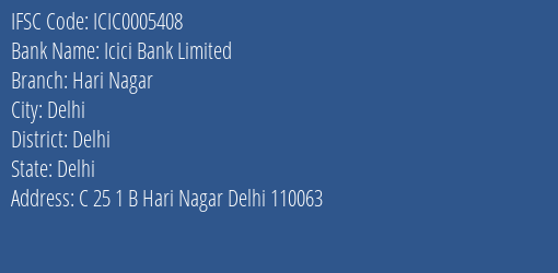 Icici Bank Hari Nagar Branch Delhi IFSC Code ICIC0005408