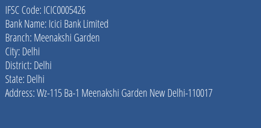Icici Bank Meenakshi Garden Branch Delhi IFSC Code ICIC0005426