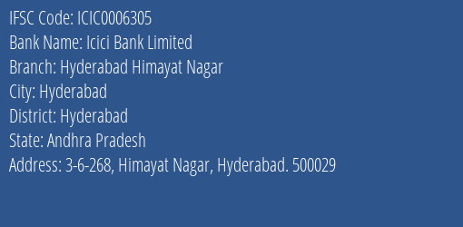 Icici Bank Hyderabad Himayat Nagar Branch Hyderabad IFSC Code ICIC0006305