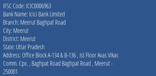 Icici Bank Meerut Baghpat Road Branch Meerut IFSC Code ICIC0006963