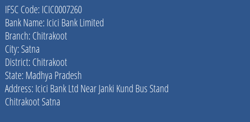 Icici Bank Chitrakoot Branch Chitrakoot IFSC Code ICIC0007260