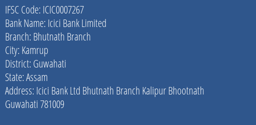 Icici Bank Limited Bhutnath Branch Branch, Branch Code 007267 & IFSC Code ICIC0007267