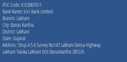 Icici Bank Lakhani Branch Lakhani IFSC Code ICIC0007611