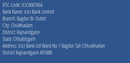 Icici Bank Bagdur Bc Outlet Branch Rajnandgaon IFSC Code ICIC0007666