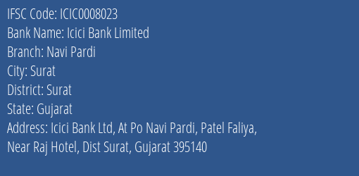 Icici Bank Navi Pardi Branch Surat IFSC Code ICIC0008023