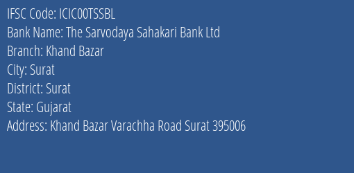 The Sarvodaya Sahakari Bank Ltd Khand Bazar Branch, Branch Code 0TSSBL & IFSC Code ICIC00TSSBL