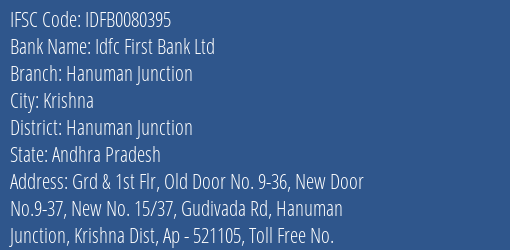 Idfc First Bank Ltd Hanuman Junction Branch Hanuman Junction IFSC Code IDFB0080395