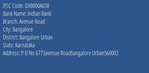 Indian Bank Avenue Road Branch IFSC Code