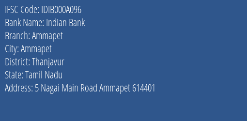 Indian Bank Ammapet Branch IFSC Code