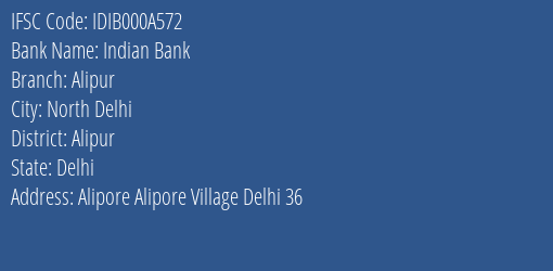 Indian Bank Alipur Branch Alipur IFSC Code IDIB000A572