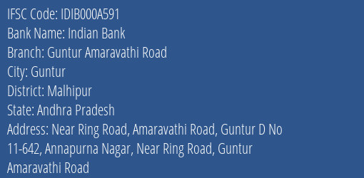 Indian Bank Guntur Amaravathi Road Branch Malhipur IFSC Code IDIB000A591