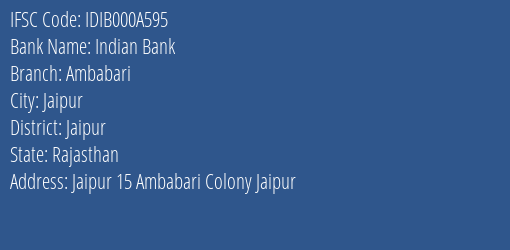 Indian Bank Ambabari Branch, Branch Code 00A595 & IFSC Code IDIB000A595
