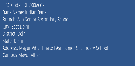 Indian Bank Asn Senior Secondary School Branch IFSC Code
