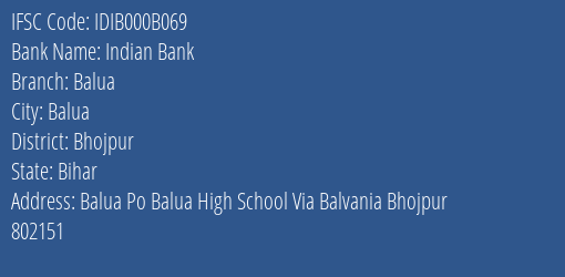 Indian Bank Balua Branch Bhojpur IFSC Code IDIB000B069