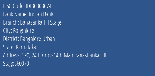 Indian Bank Banasankari Ii Stage Branch IFSC Code
