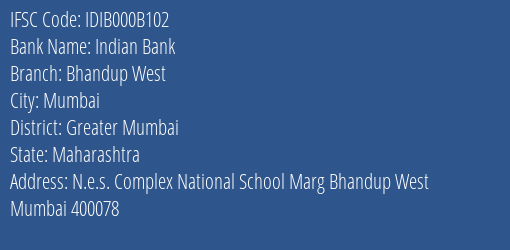 Indian Bank Bhandup West Branch IFSC Code