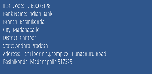Indian Bank Basinikonda Branch Chittoor IFSC Code IDIB000B128