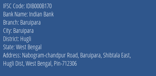 Indian Bank Baruipara Branch, Branch Code 00B170 & IFSC Code IDIB000B170