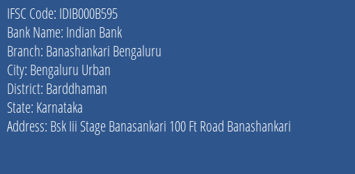 Indian Bank Banashankari Bengaluru Branch IFSC Code