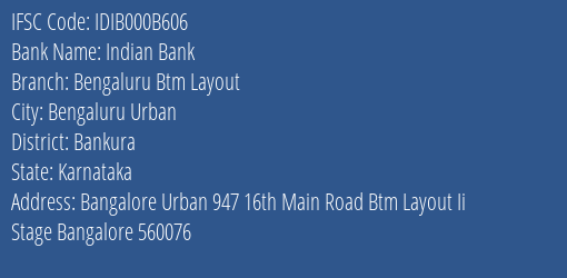 Indian Bank Bengaluru Btm Layout Branch IFSC Code