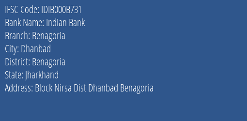 Indian Bank Benagoria Branch Benagoria IFSC Code IDIB000B731