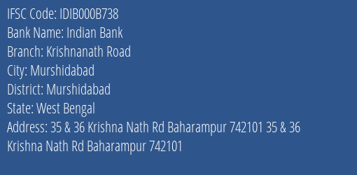 Indian Bank Krishnanath Road Branch IFSC Code
