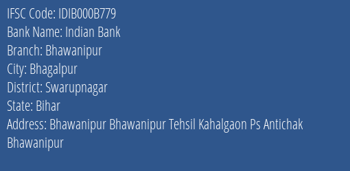 Indian Bank Bhawanipur Branch Swarupnagar IFSC Code IDIB000B779