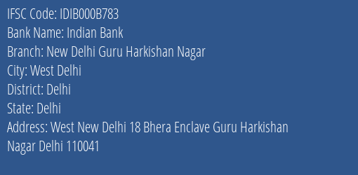 Indian Bank New Delhi Guru Harkishan Nagar Branch IFSC Code