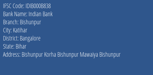 Indian Bank Bishunpur Branch IFSC Code