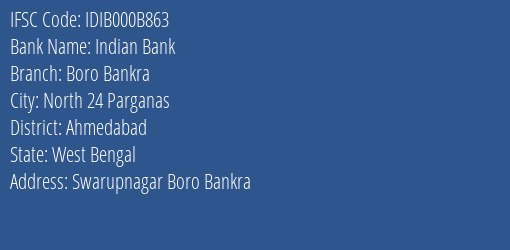 Indian Bank Boro Bankra Branch, Branch Code 00B863 & IFSC Code IDIB000B863