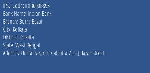 Indian Bank Burra Bazar Branch Kolkata IFSC Code IDIB000B895