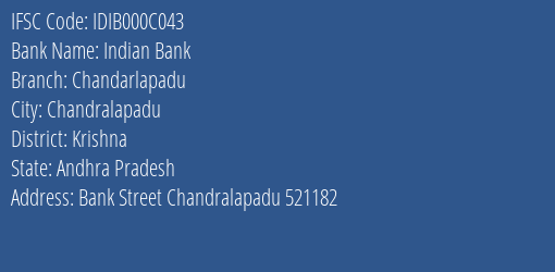 Indian Bank Chandarlapadu Branch Krishna IFSC Code IDIB000C043